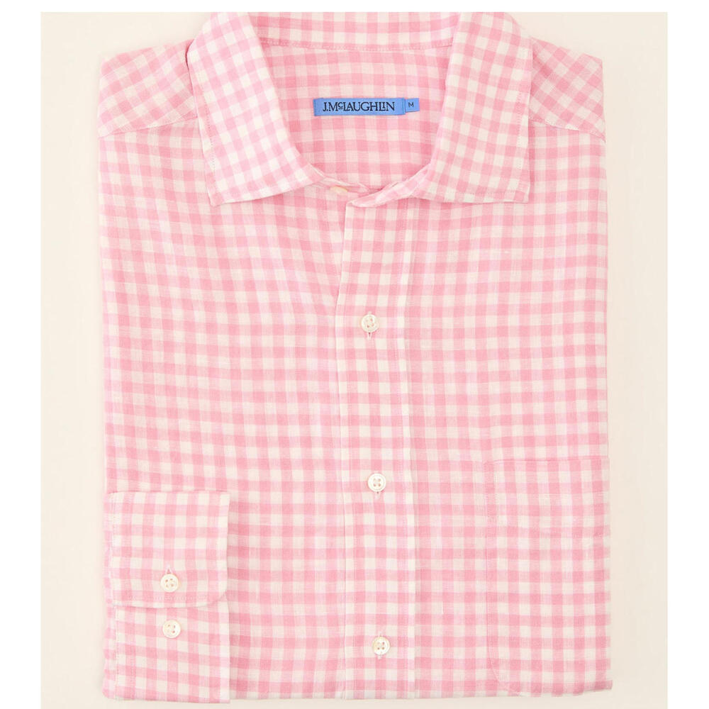 J. McLaughlin Pink and White Gingham Button-Down Shirt